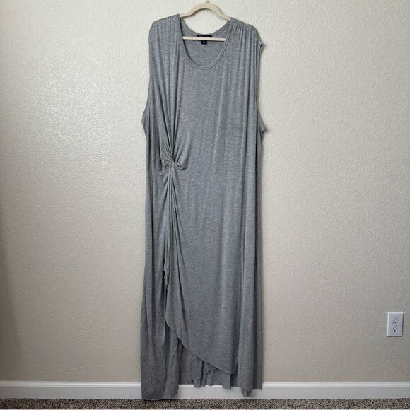 Roaman’s Gray Asymmetrical Knot Front Maxi Dress - Picture 1 of 12